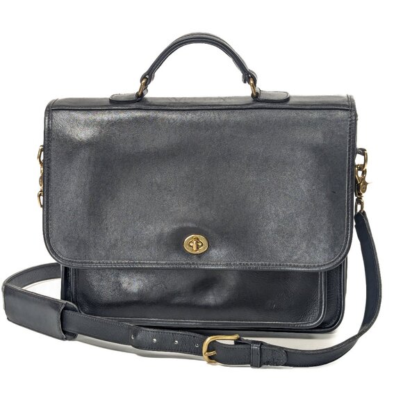 COACH USA Vintage Black Leather Briefcase Shoulder Bag - Made in USA - Picture 3 of 16